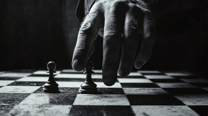 hand making precise chess move close-up highlighting strategic planning tactical skill decision-making intelligence and focused competitive game concept