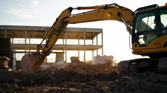 Excavator at work in a construction site.