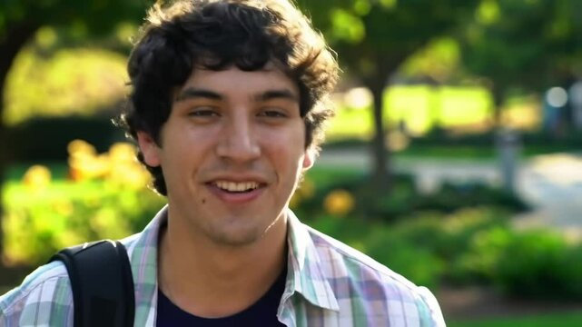 Portrait of a young man with a backpack.