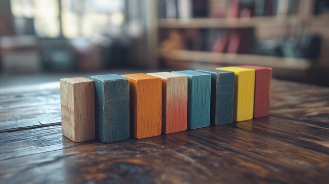 colorful wooden bar graph made of blocks on table highlighting data visualization financial planning business growth statistical analysis and creative modern design