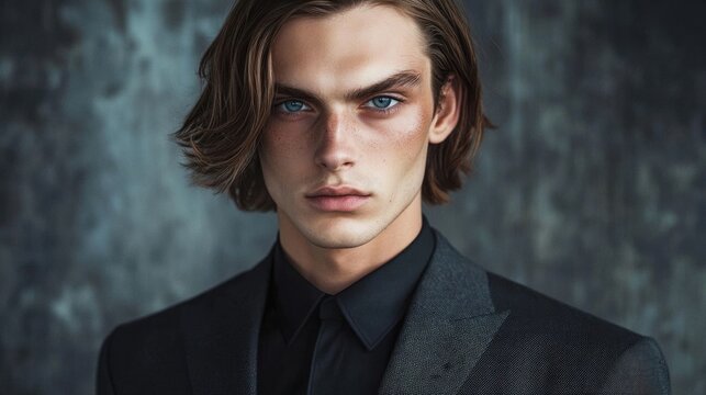 Stylish young man with blue eyes.