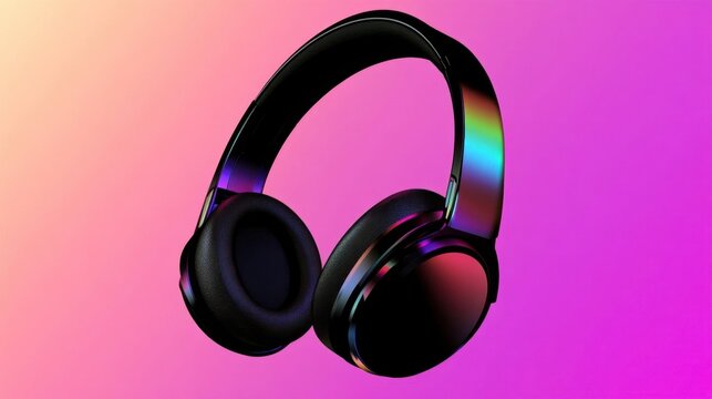 Black wireless headphones on gradient.