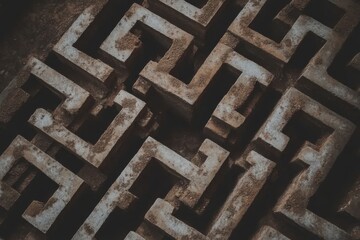Intricate Maze Structure with Rustic Textures and Earthy Tones