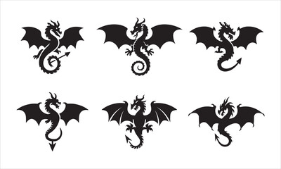 Dragon silhouette cut out vector icon set