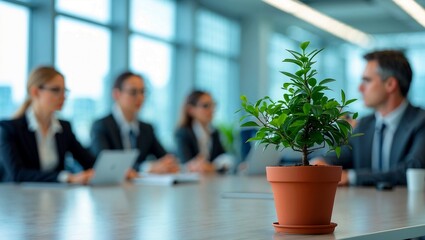 A small potted plant enhancing a modern office setting