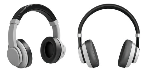 Two modern black and gray headphones on transparency background