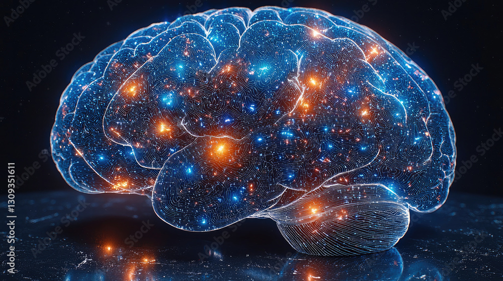Aufkleber glowing brain illustration with vibrant colors and intricate patterns, symbolizing intelligence and 