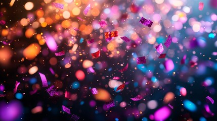 Naklejka premium Glittering Confetti Falling Through Festive Lights