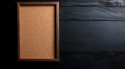 Fototapeta premium Corkboard Display In Brown Frame On Dark Wooden Surface