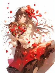 Fototapeta premium Smiling Girl with Heart-Shaped Box