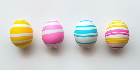 Fototapeta premium Minimalist Easter eggs with sleek, bold neon stripes on a bright white background