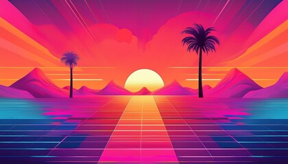 Naklejka premium Retro VHS Glitch Gradient. Nostalgic hot pink, orange & cool purple mix. VHS glitch effect. Retro 80s/90s style background.