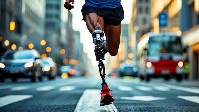 Biohacking performance of runner with prosthetic limb - Powered by Adobe