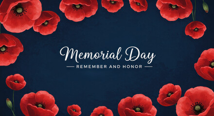 Memorial day design with red poppies border for honor and remembrance