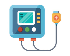 A digital blood pressure monitor displaying readings on a screen, isolated on white background.
