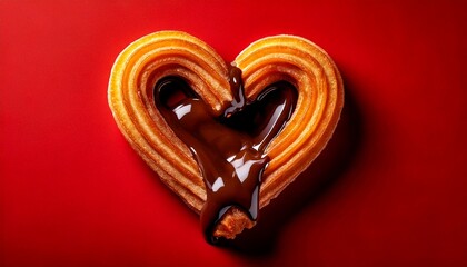 Heart-shaped churro dipped in rich dark chocolate