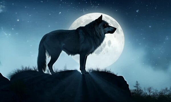 wolf howling at night