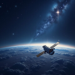 Un sat&eacute;lite artificial est&aacute; volando en el espacio.Un universo hermoso