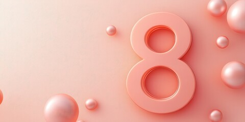 Number 8 on 3d minimalistic Peach background for 8 march international womens day