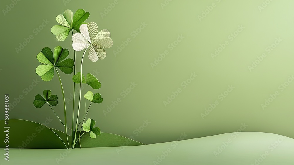 Fototapete elegant banner design with a paper-cut four-leaf clover, leaving space for custom text.