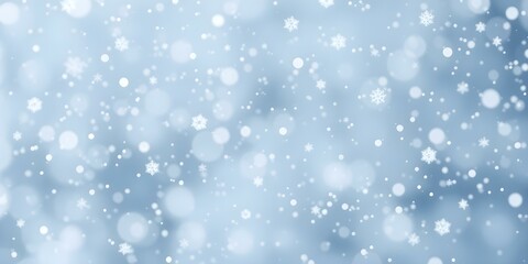 Winter Wonderland: A soft, ethereal image captures a gentle snowfall, with delicate snowflakes softly falling against a dreamy, blurred background of pale blue hues, evoking a sense of calm.