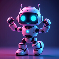 A charismatic big-eyed robot happily dancing