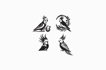 A Cockatiel bird vector silhouette black and white image made by adobe illustrator. eps