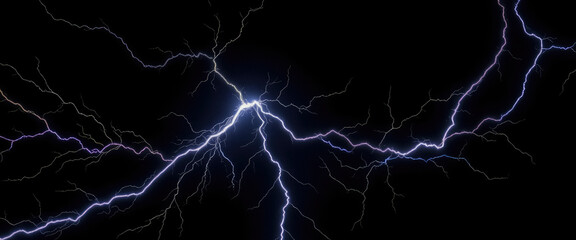 Dramatic display of electrical discharge with bright lightning bolts branching across dark sky during storm