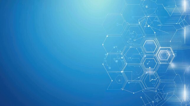 Abstract blue tech background, hexagons, network, connection, data, website header