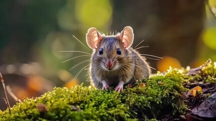 Cute Mouse on Mossy Log