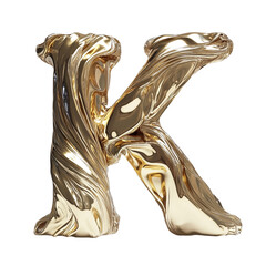 3D gold letter K isolated on white background.