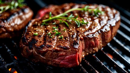 Close up of perfectly grilled juicy steak