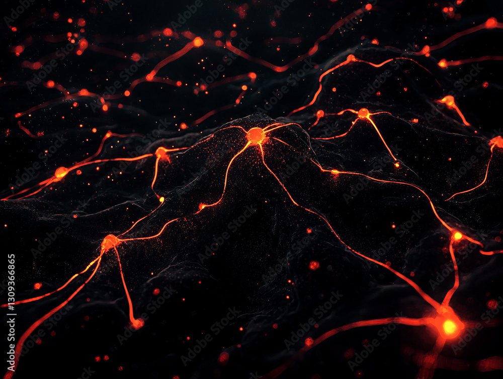 Wall mural abstract visualization of interconnected glowing nodes in dark space