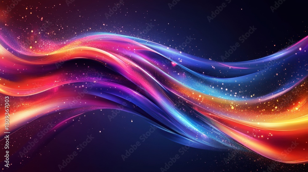Poster vibrant swirls of colorful light on a dark background displaying a dynamic artistic vibe