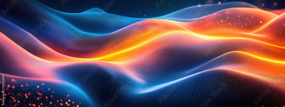 Poster vibrant and fluid abstraction: a colorful display of waves and light interactions in digital art