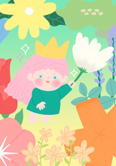 봄 꽃 배경 일러스트 요정 포스터