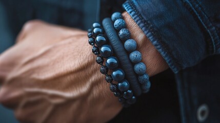 closeup luxury men bracelet product photo showcasing elegant wrist accessory with leather silver beads and chain trendy modern jewelry isolated on clean white background