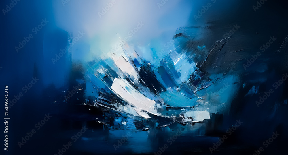 Aufkleber Abstract background with dynamic brushstrokes in shades of blue and white.  Expressive painting with a textured and artistic feel.