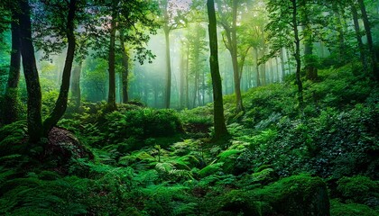 Obraz premium Lush Forest Gradient, a vibrant green to deep emerald green transition, natural and calming. 