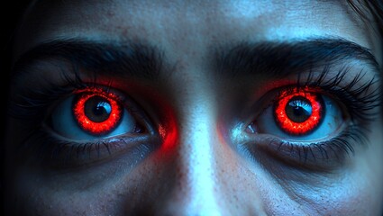 Eerie red eyes piercing through the darkness