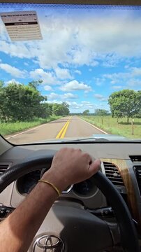 driving in first person on asphalt road and country road.