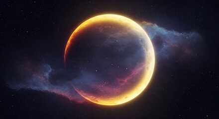 Glowing Planet with Nebula in Dark Space Background Illustration