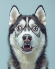 Obraz premium Comedic pet expressions concept. Husky dog with expressive eyes and a surprised expression