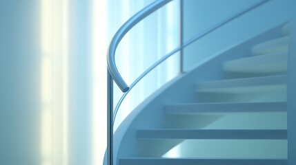 Fototapeta premium Modern Spiral Staircase with Metal Railing and Soft Lighting