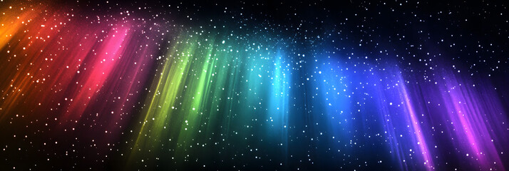 An eye-catching photo showing the Northern Lights (Aurora Borealis) dancing in the starry night wide banner - black background