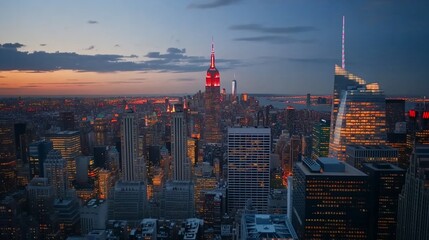 Manhattan Skyline at Sunset: A Breathtaking Aerial View of Iconic NYC Architecture