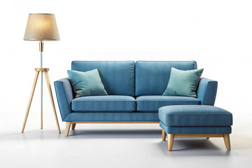 Modern orange textile sofa on isolated white background. Furniture for modern interior, minimalist design.