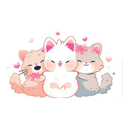 Fototapeta premium Playful and whimsical cat illustrations in vibrant and minimalist designs