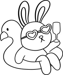 Bunny playing with a float and a drink cup Illustration