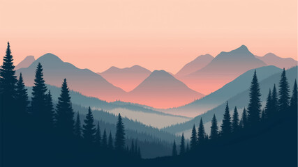 Nature-Inspired Vector Illustration of Mountains and Woods
